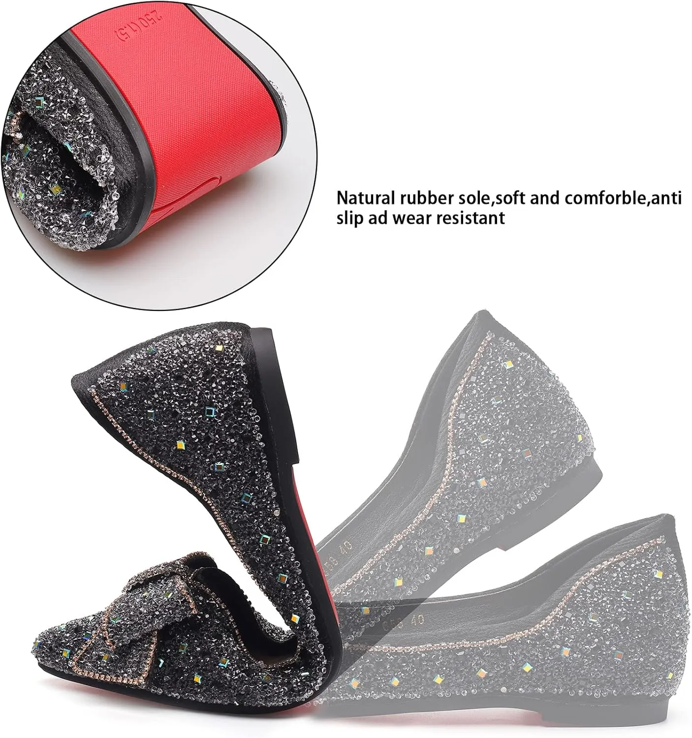 Women's Pointed Rhinestone Flat Shoes Glitter Flowers Wedding Comfortable Dress Shoes