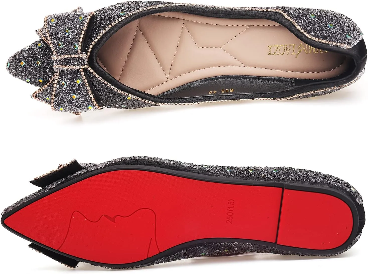 Women's Pointed Rhinestone Flat Shoes Glitter Flowers Wedding Comfortable Dress Shoes