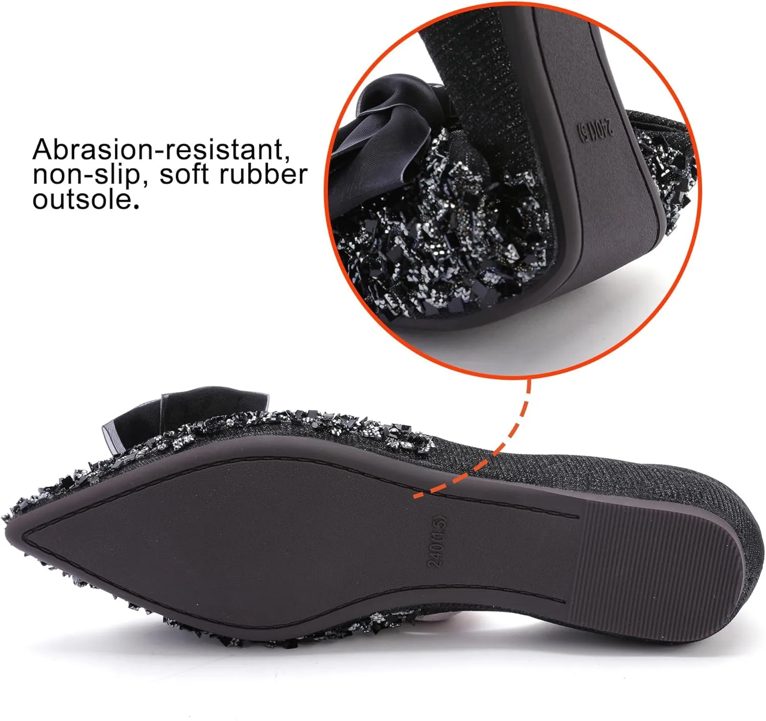 Women's Pointed Rhinestone Flat Shoes Glitter Flowers Wedding Comfortable Dress Shoes