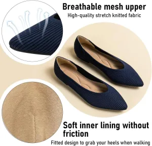Women's Pointed Toe Knit Ballet Fashionable and Comfortable Dressy Flat Shoes