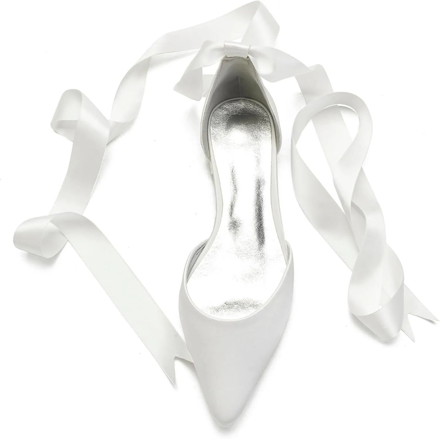 Women's Pointed Toe Ribbon Wedding Flats for Bride Comfortable Wedding Shoes Low Heels Bridal Flats Evening Prom Party Dress Shoes Pumps