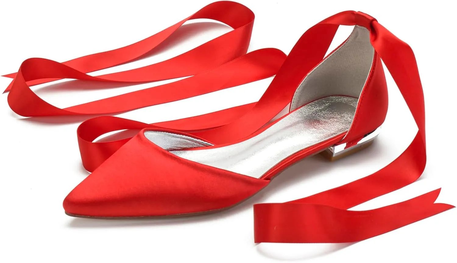 Women's Pointed Toe Ribbon Wedding Flats for Bride Comfortable Wedding Shoes Low Heels Bridal Flats Evening Prom Party Dress Shoes Pumps