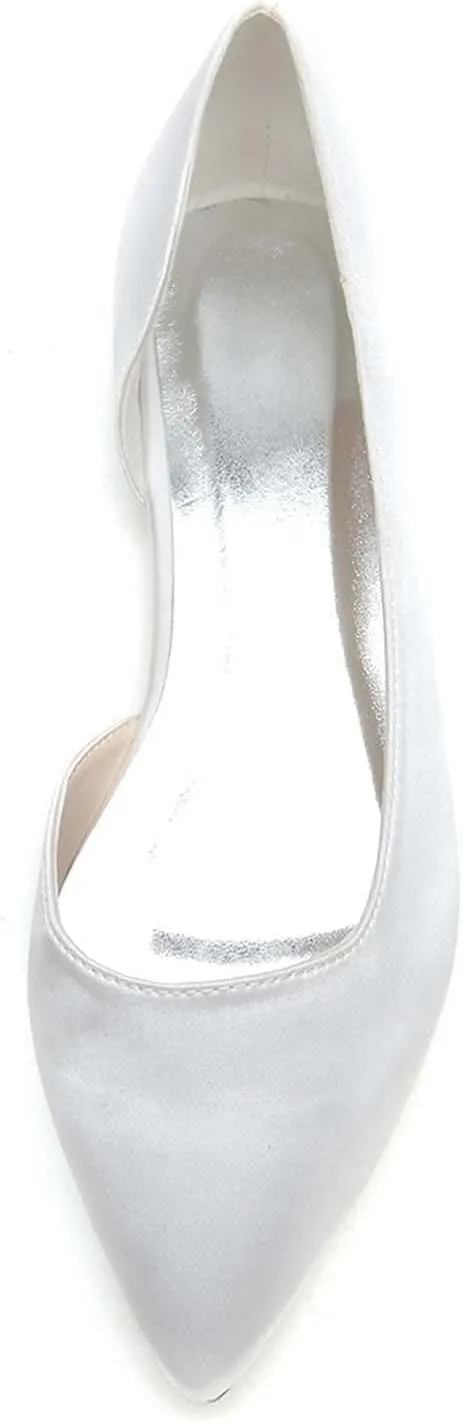 Women's Pointy Toe Satin Flat Shoes Comfortable Closed Toe Work,Slip On Ballet Flat Comfortable Dress Shoes Walking Champagne(Blue,4 UK)