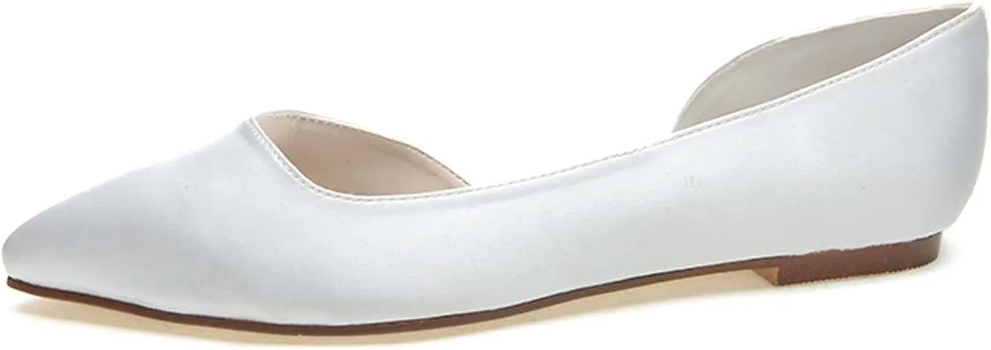 Women's Pointy Toe Satin Flat Shoes Comfortable Closed Toe Work,Slip On Ballet Flat Comfortable Dress Shoes Walking Champagne(Blue,4 UK)