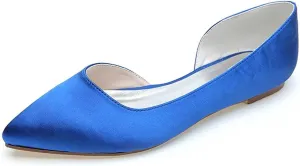 Women's Pointy Toe Satin Flat Shoes Comfortable Closed Toe Work,Slip On Ballet Flat Comfortable Dress Shoes Walking Champagne(Blue,4 UK)