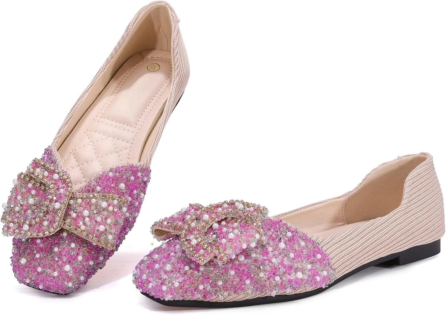 Women's Rhinestone Flats Pointed Toe Low Heel Wedding Shoes Comfortable Women Dress Shoes ﻿