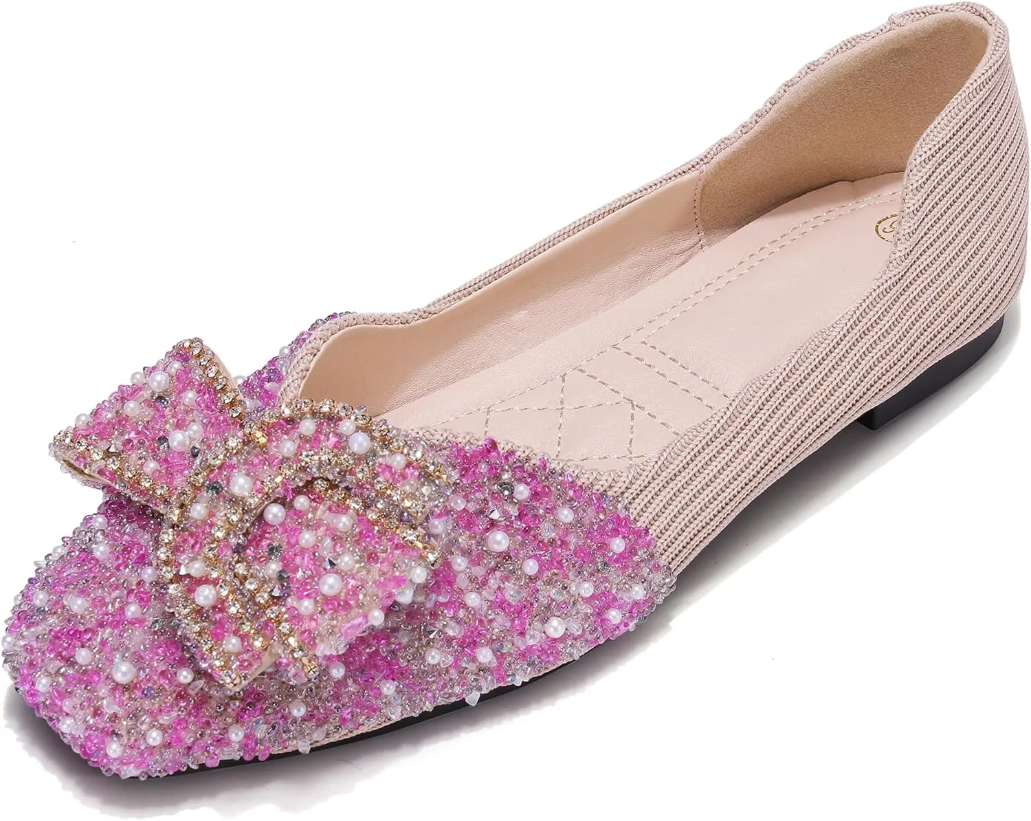 Women's Rhinestone Flats Pointed Toe Low Heel Wedding Shoes Comfortable Women Dress Shoes ﻿