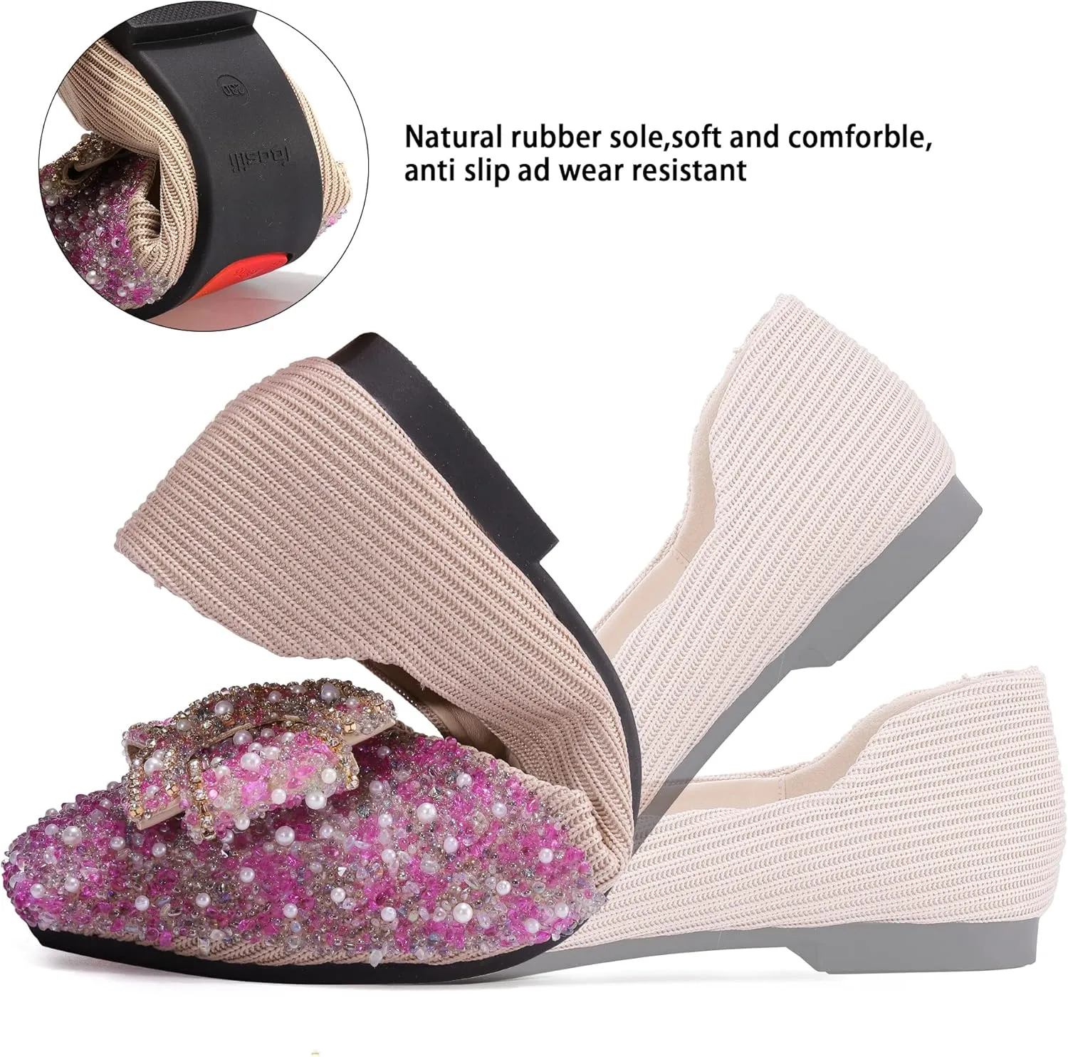 Women's Rhinestone Flats Pointed Toe Low Heel Wedding Shoes Comfortable Women Dress Shoes ﻿