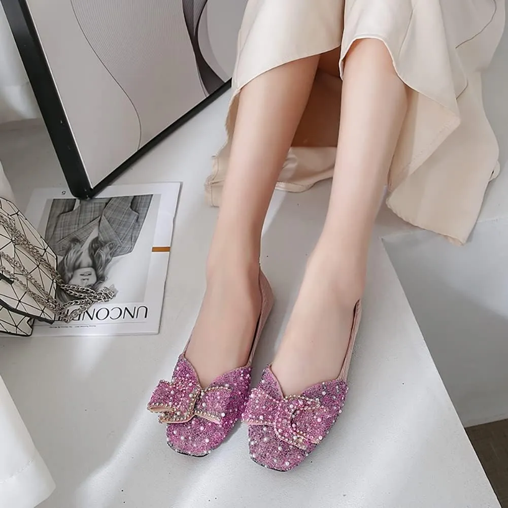Women's Rhinestone Flats Pointed Toe Low Heel Wedding Shoes Comfortable Women Dress Shoes ﻿