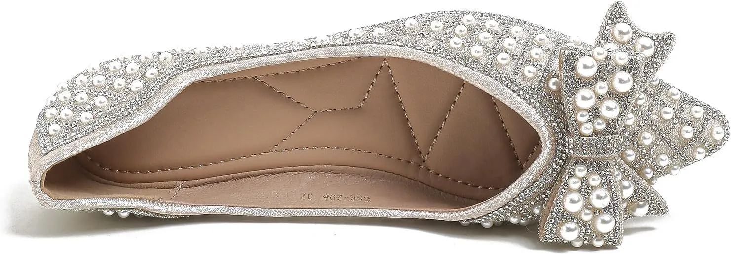 Women's Rhinestone Flats Pointed Toe Low Heel Wedding Shoes Comfortable Women Dress Shoes ﻿
