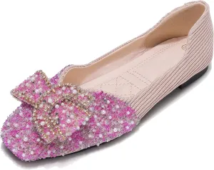Women's Rhinestone Flats Pointed Toe Low Heel Wedding Shoes Comfortable Women Dress Shoes ﻿