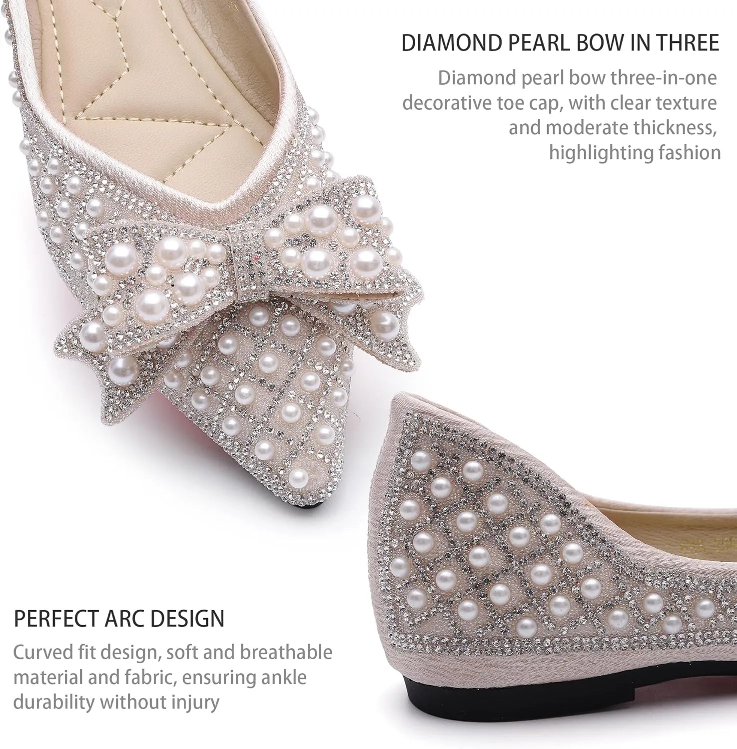 Women's Rhinestone Flats Pointed Toe Low Heel Wedding Shoes Comfortable Women Dress Shoes ﻿