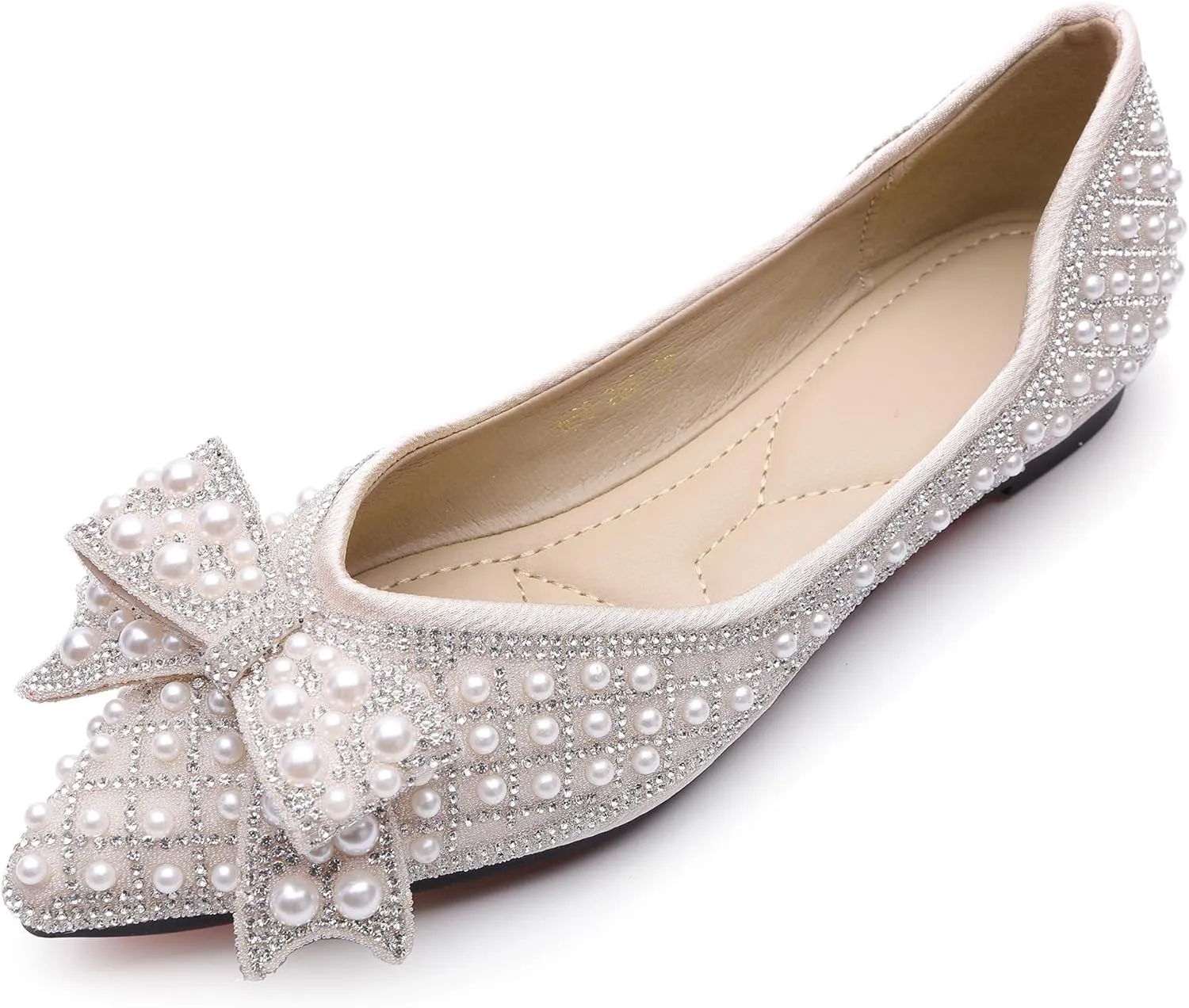 Women's Rhinestone Flats Pointed Toe Low Heel Wedding Shoes Comfortable Women Dress Shoes ﻿