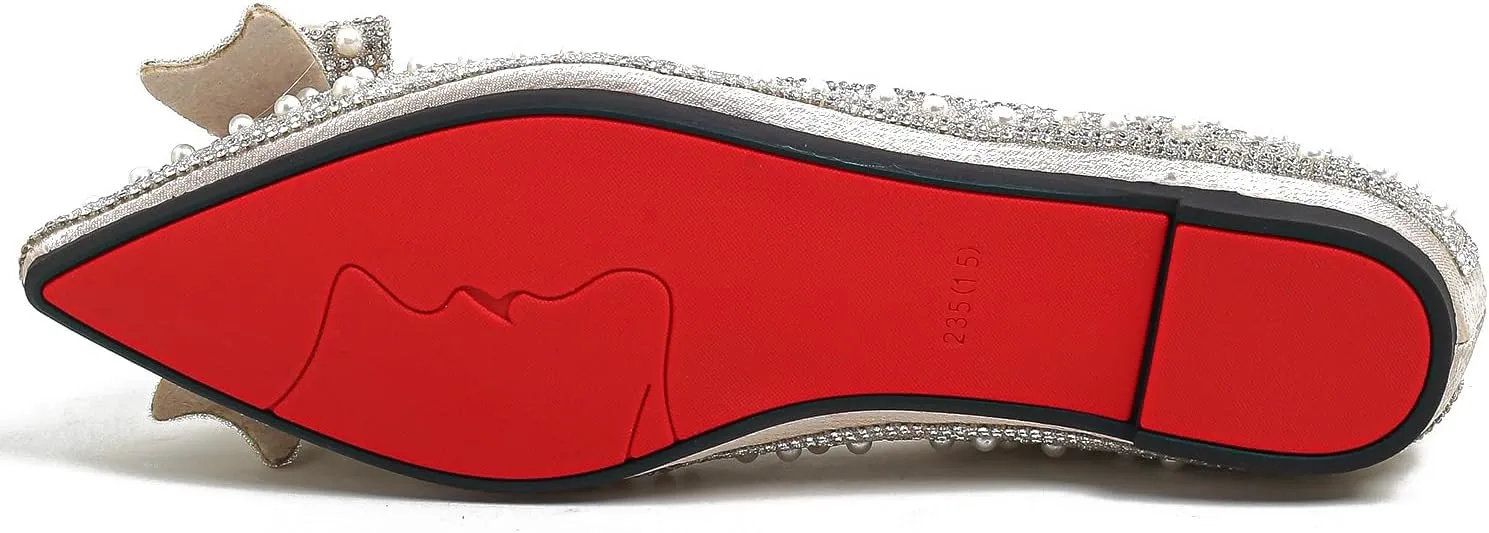 Women's Rhinestone Flats Pointed Toe Low Heel Wedding Shoes Comfortable Women Dress Shoes ﻿