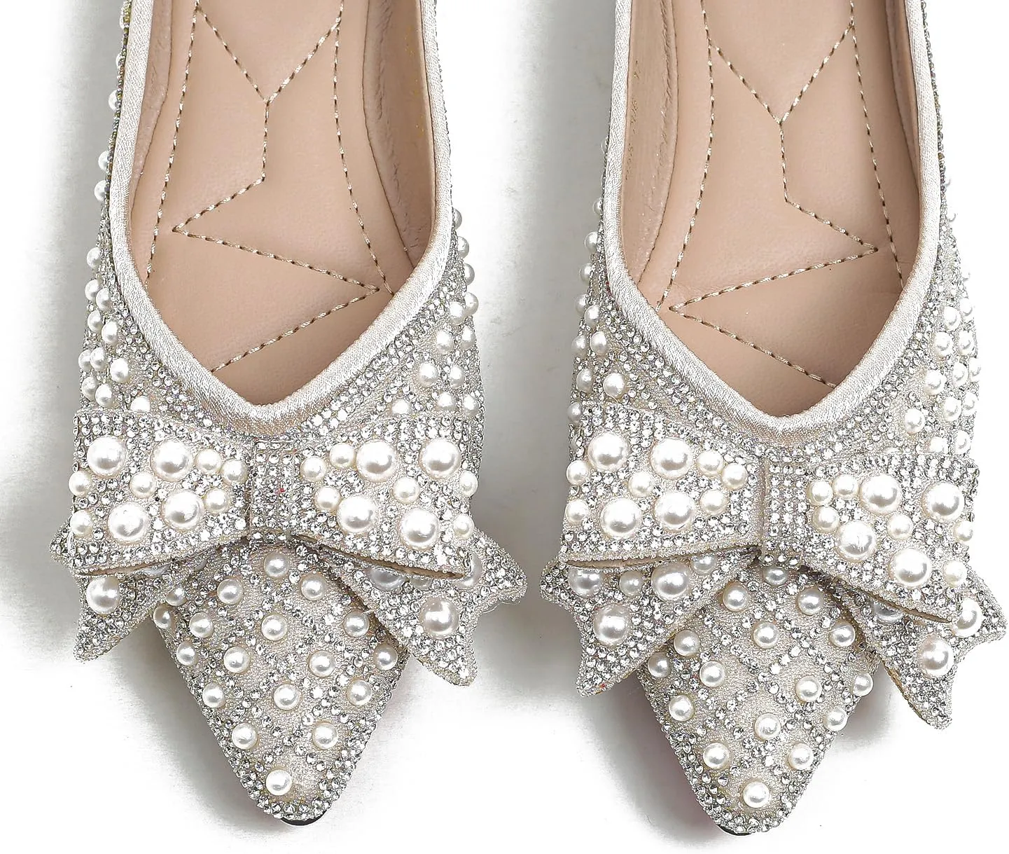 Women's Rhinestone Flats Pointed Toe Low Heel Wedding Shoes Comfortable Women Dress Shoes ﻿