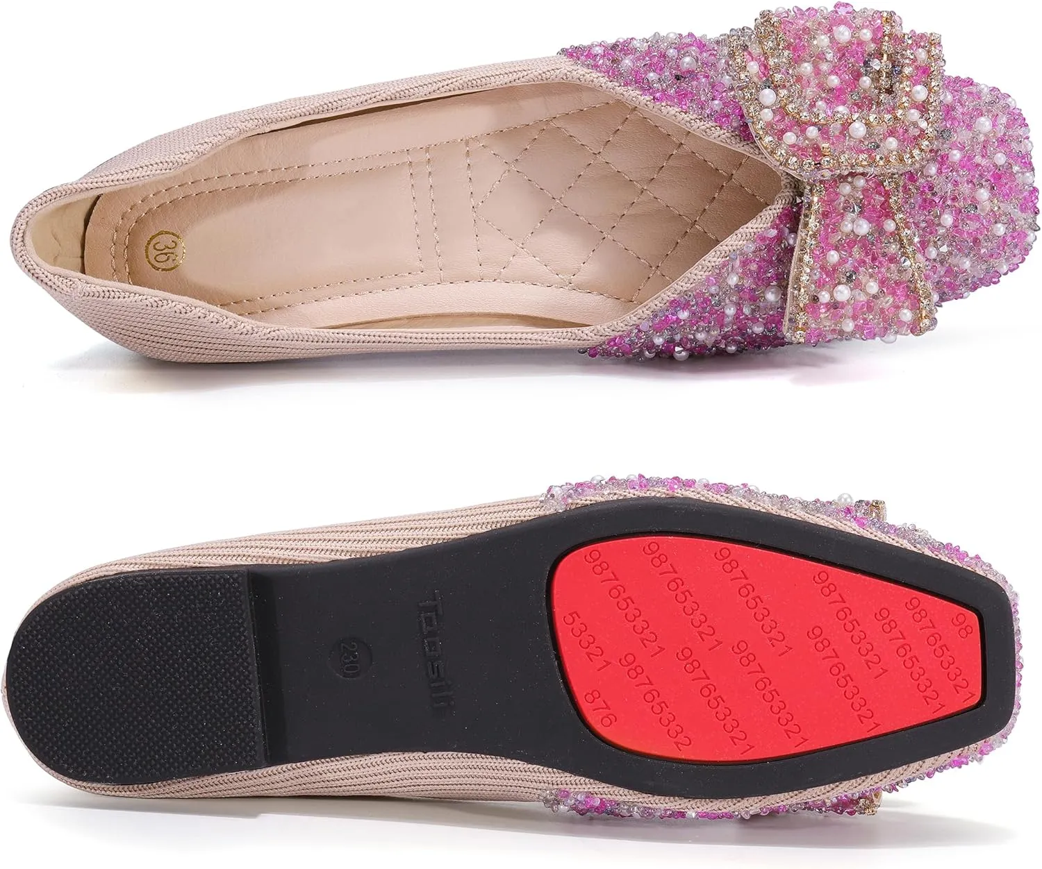 Women's Rhinestone Flats Pointed Toe Low Heel Wedding Shoes Comfortable Women Dress Shoes ﻿