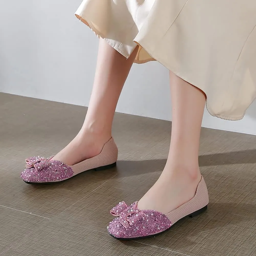 Women's Rhinestone Flats Pointed Toe Low Heel Wedding Shoes Comfortable Women Dress Shoes ﻿