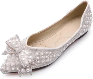 Women's Rhinestone Flats Pointed Toe Low Heel Wedding Shoes Comfortable Women Dress Shoes ﻿