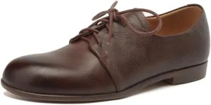 Women's Round Toe Handmade Lace Up Genuine Leather Comfortable Flat Oxford Shoes