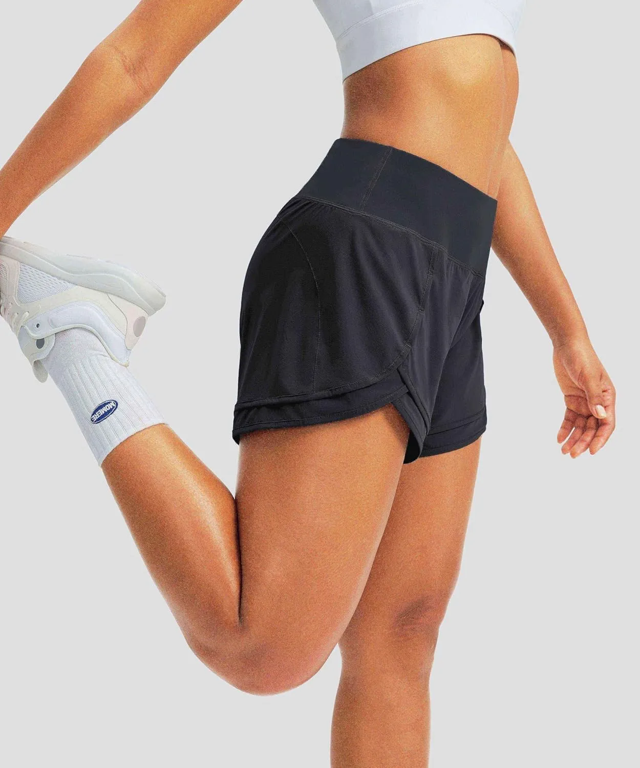 Women's Running Shorts High Waisted Quick-Dry 3 Inch Gym Workout Athletic Shorts for Women with Zipper Pocket