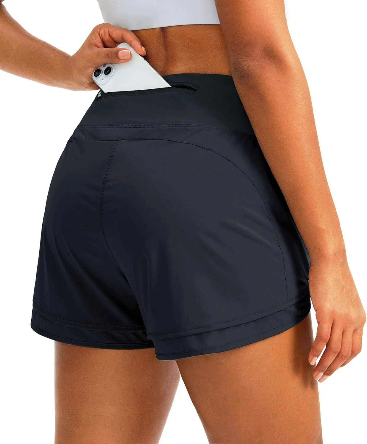 Women's Running Shorts High Waisted Quick-Dry 3 Inch Gym Workout Athletic Shorts for Women with Zipper Pocket