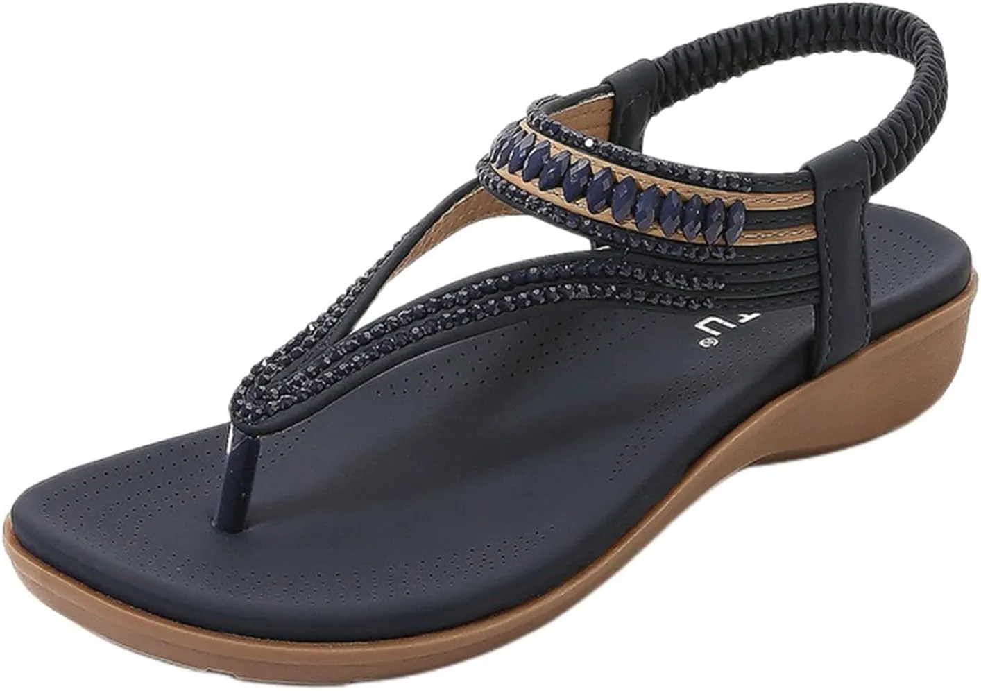 Womens Sandals Comfort Arch Support Sandals Summer Walking Shoes Casual Ankle Elastic T-Strap Thong Flip Flops Shoe Comfortable Dressy Beach Bohemian Flat Sandals Soft Breathable Lightweight Sandal