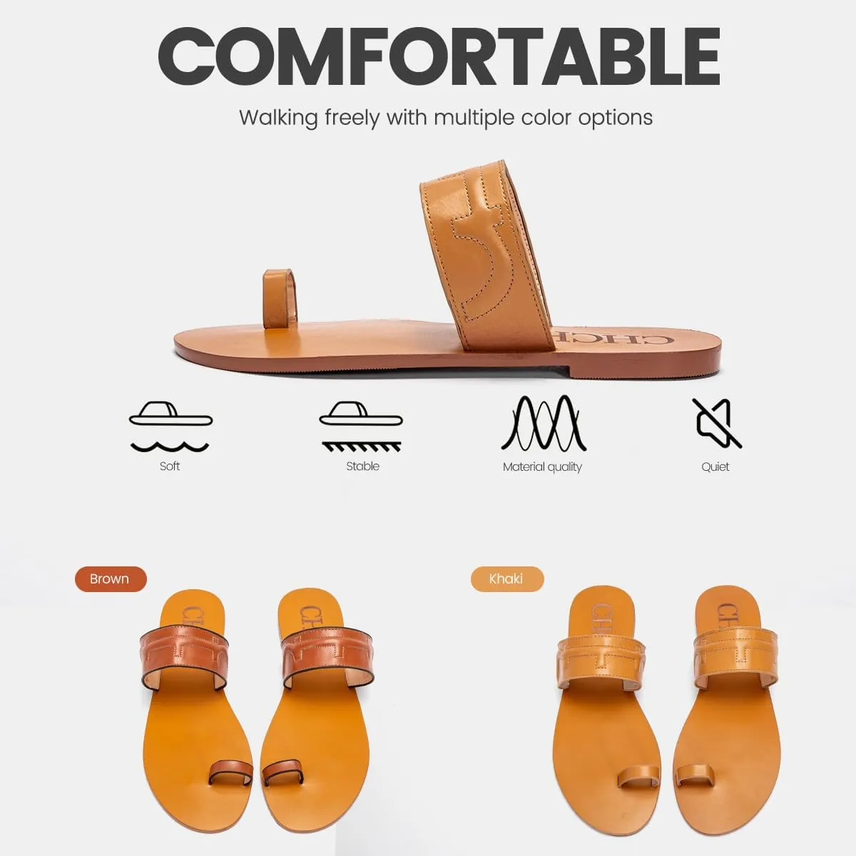 Women's Sandals Comfortable Open Toed Flat Sandals PU Beach Slippers