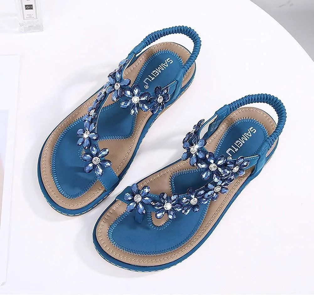 Womens Sandals Summer Dressy Flat Sandals Casual Comfortable Beach Bohemian Sandal Flat Shoes