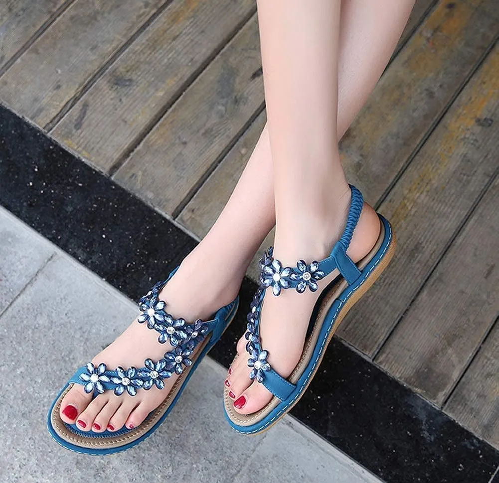 Womens Sandals Summer Dressy Flat Sandals Casual Comfortable Beach Bohemian Sandal Flat Shoes
