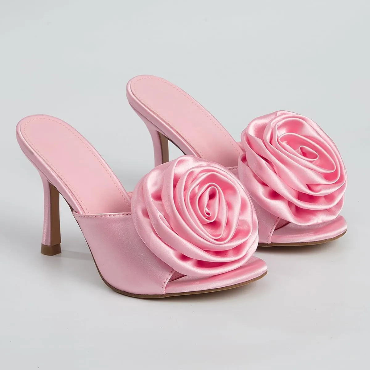 Women's Sexy Floral High Heels Mule Open Toe Slip On Stiletto Heel Dress Sandals