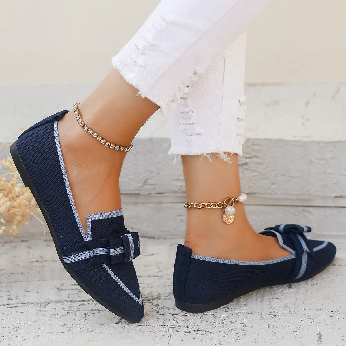 Women's Shoes flat elegant with bow pointed toe comfortable soft sole