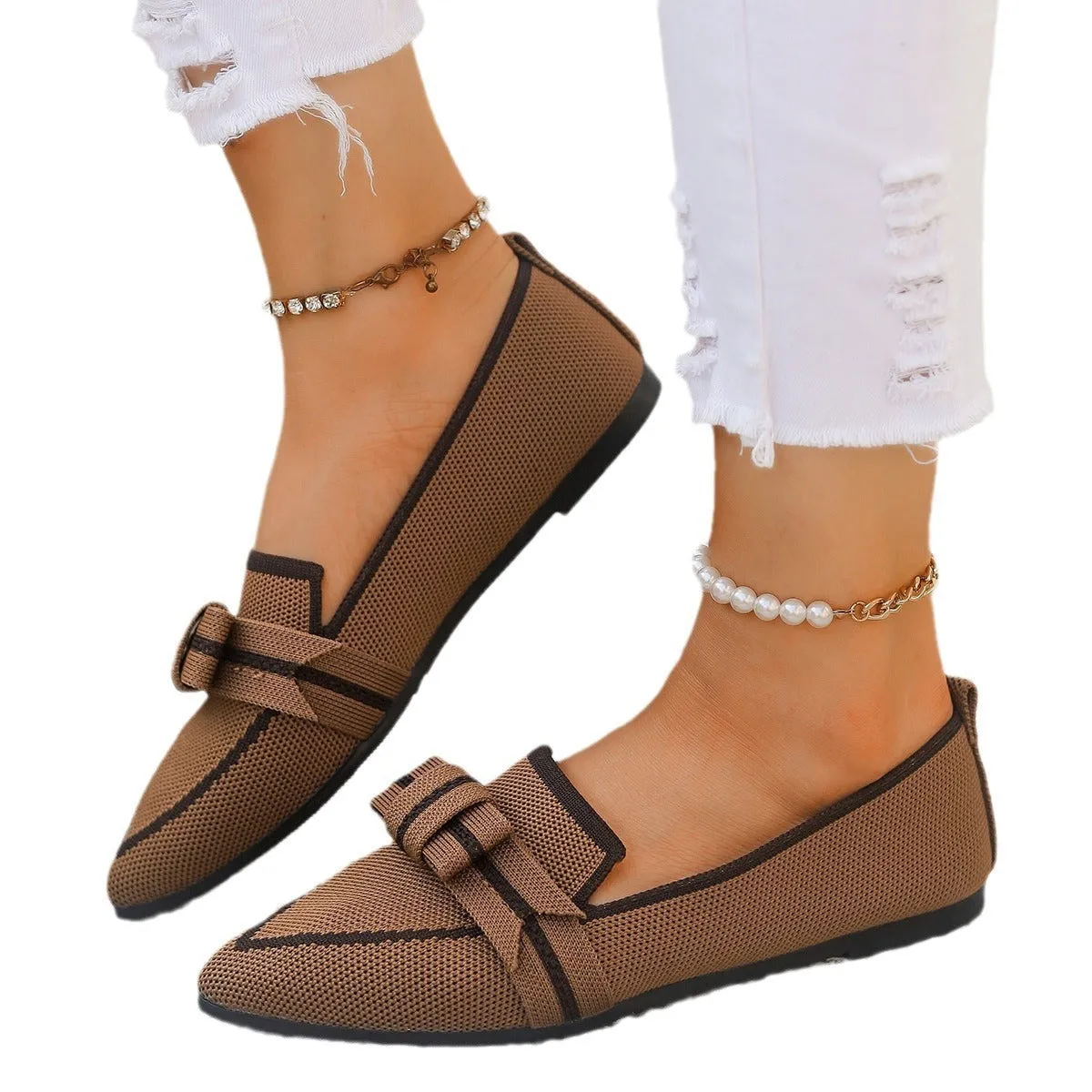 Women's Shoes flat elegant with bow pointed toe comfortable soft sole
