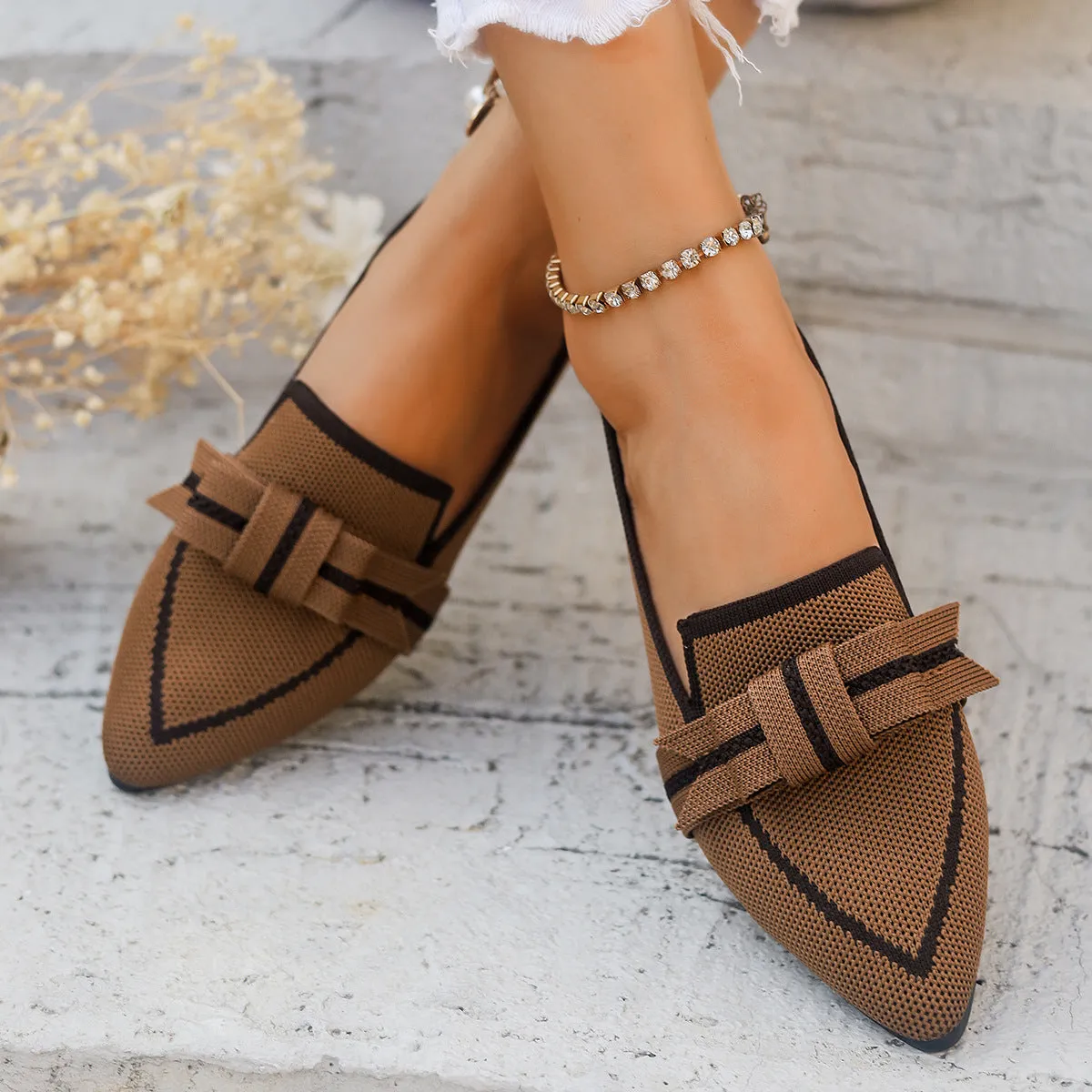 Women's Shoes flat elegant with bow pointed toe comfortable soft sole