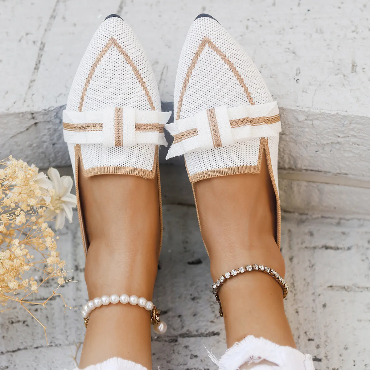Women's Shoes flat elegant with bow pointed toe comfortable soft sole
