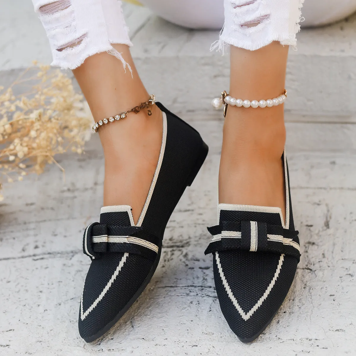 Women's Shoes flat elegant with bow pointed toe comfortable soft sole