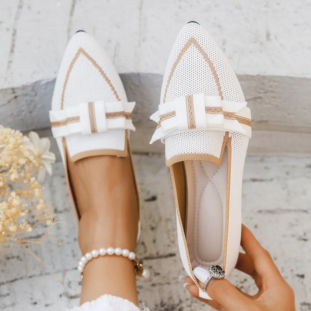 Women's Shoes flat elegant with bow pointed toe comfortable soft sole