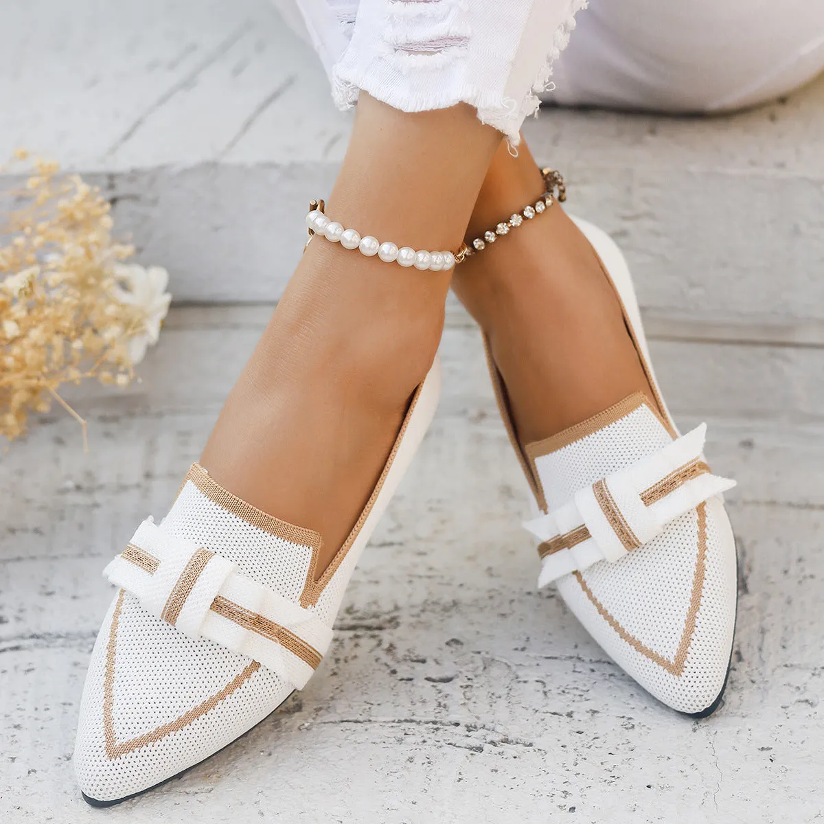 Women's Shoes flat elegant with bow pointed toe comfortable soft sole