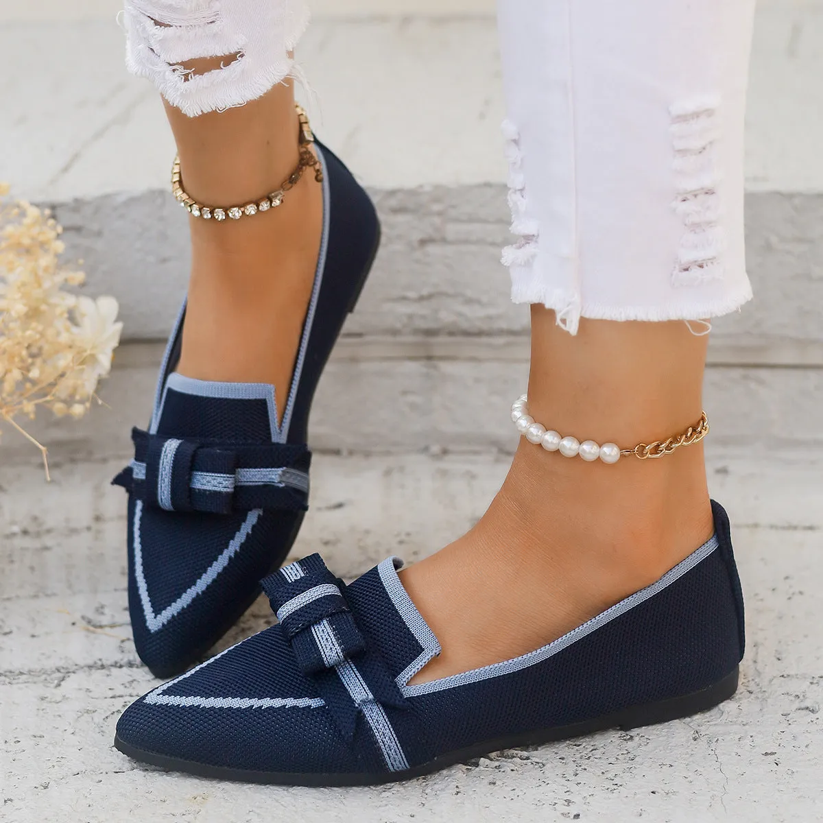 Women's Shoes flat elegant with bow pointed toe comfortable soft sole