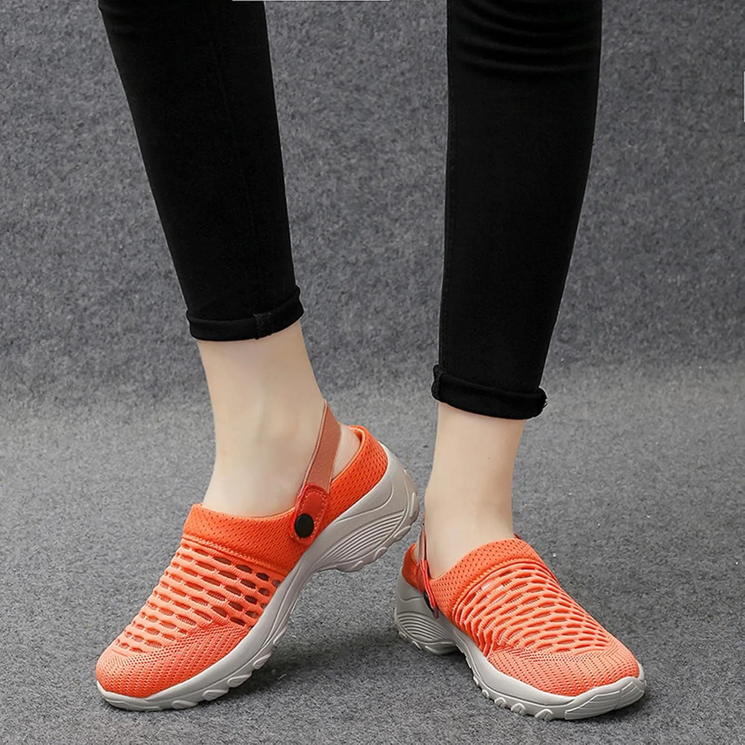 Womens Slip-on Walking Shoes,Orthopedic Diabetic Knit Mesh Breathable Casual Shoes with Arch Support Summer Outdoor Non-Slip Platform Sneakers Sandals