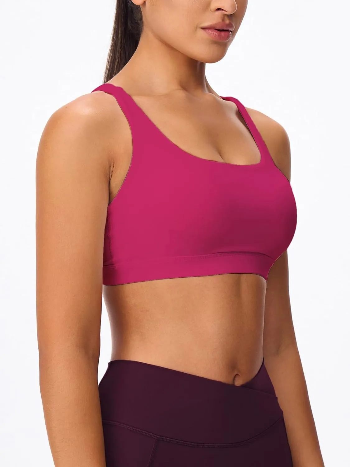 Women's Strappy Sports Bras Light Compression Crop Criss Cross Back Padded Workout Yoga Bra Supportive U Neckline
