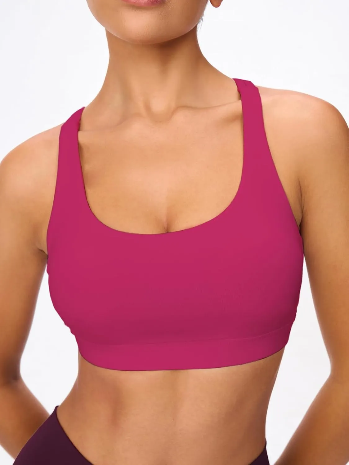Women's Strappy Sports Bras Light Compression Crop Criss Cross Back Padded Workout Yoga Bra Supportive U Neckline