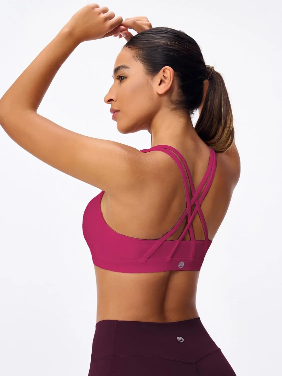 Women's Strappy Sports Bras Light Compression Crop Criss Cross Back Padded Workout Yoga Bra Supportive U Neckline