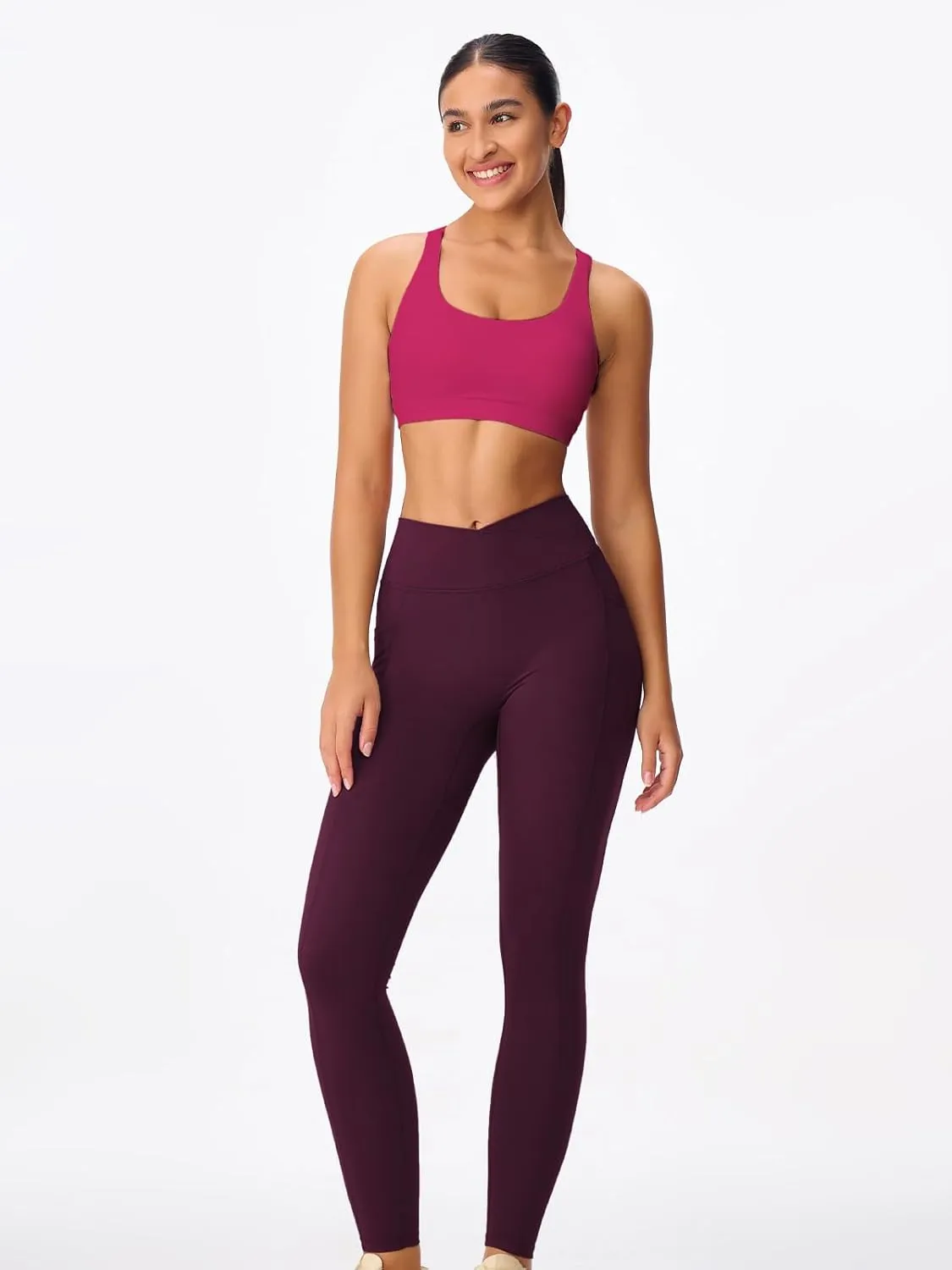 Women's Strappy Sports Bras Light Compression Crop Criss Cross Back Padded Workout Yoga Bra Supportive U Neckline