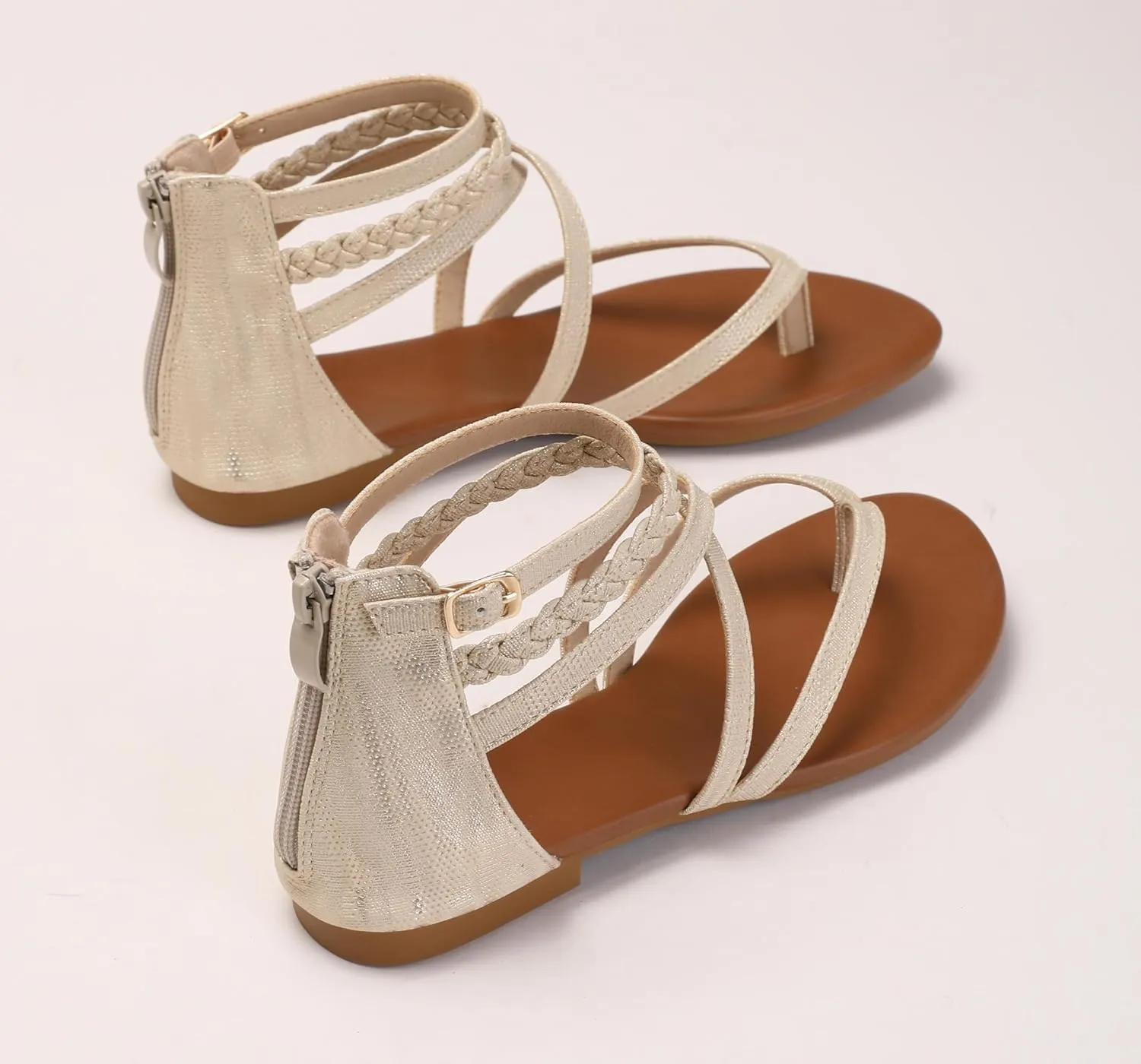 Women's Summer Strappy Flat Sandals Casual Gladiator Shoes Open Toe Sparkly Crossover Straps Dressy Fisherman Thong Sandals for Walking Beach Vacation