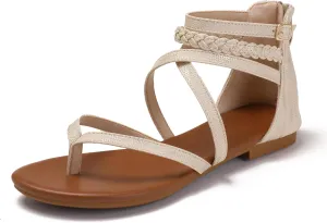 Women's Summer Strappy Flat Sandals Casual Gladiator Shoes Open Toe Sparkly Crossover Straps Dressy Fisherman Thong Sandals for Walking Beach Vacation