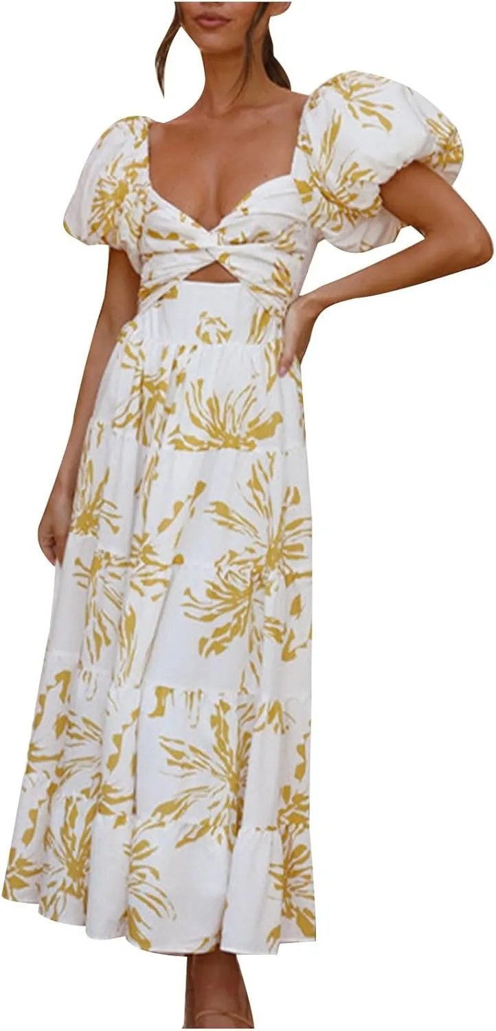 Womens Summer Vacation Dresses 2024 Trendy Bohemian Dresses Casual Long Maxi Dress Sexy Strapless Dresses