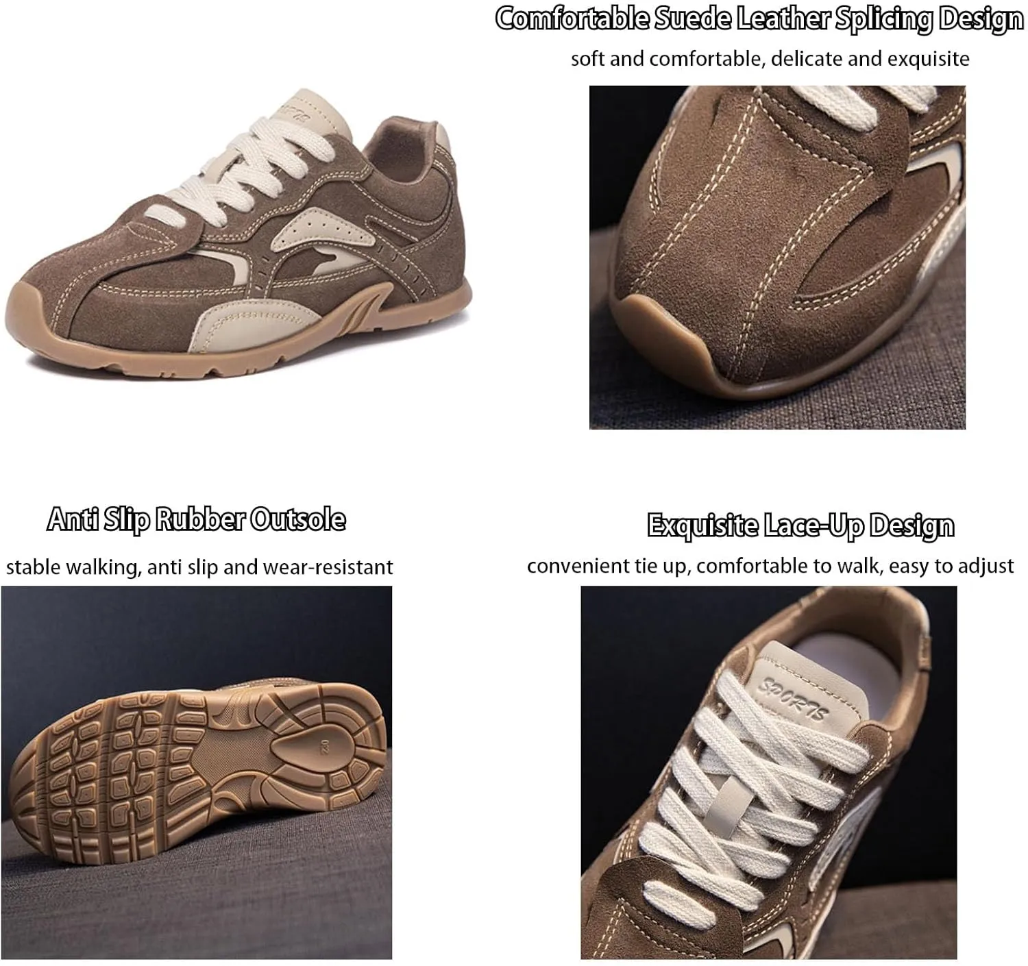 Women's Tennis Flat Sneakers,Non-Slip Lace-Up Suede Sneakers,Comfortable Low-Top Fashion Casual Sneakers