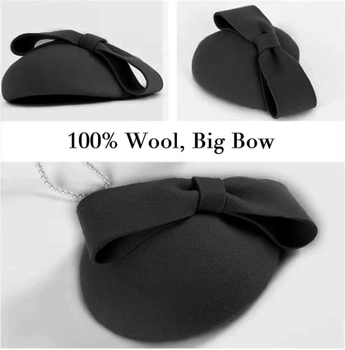 Women's Vintage 100% Wool Felt Cloche Bucket Bowler Hat Winter Vintage Bow Fedoras Church Derby Fascinator Hat