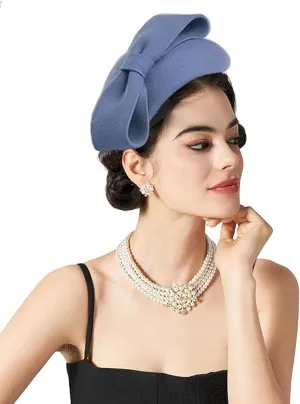 Women's Vintage 100% Wool Felt Cloche Bucket Bowler Hat Winter Vintage Bow Fedoras Church Derby Fascinator Hat