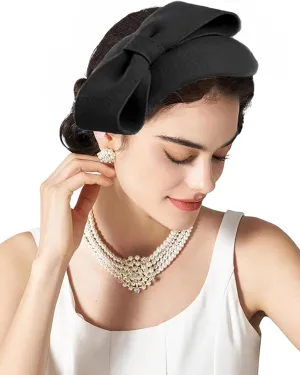 Women's Vintage 100% Wool Felt Cloche Bucket Bowler Hat Winter Vintage Bow Fedoras Church Derby Fascinator Hat